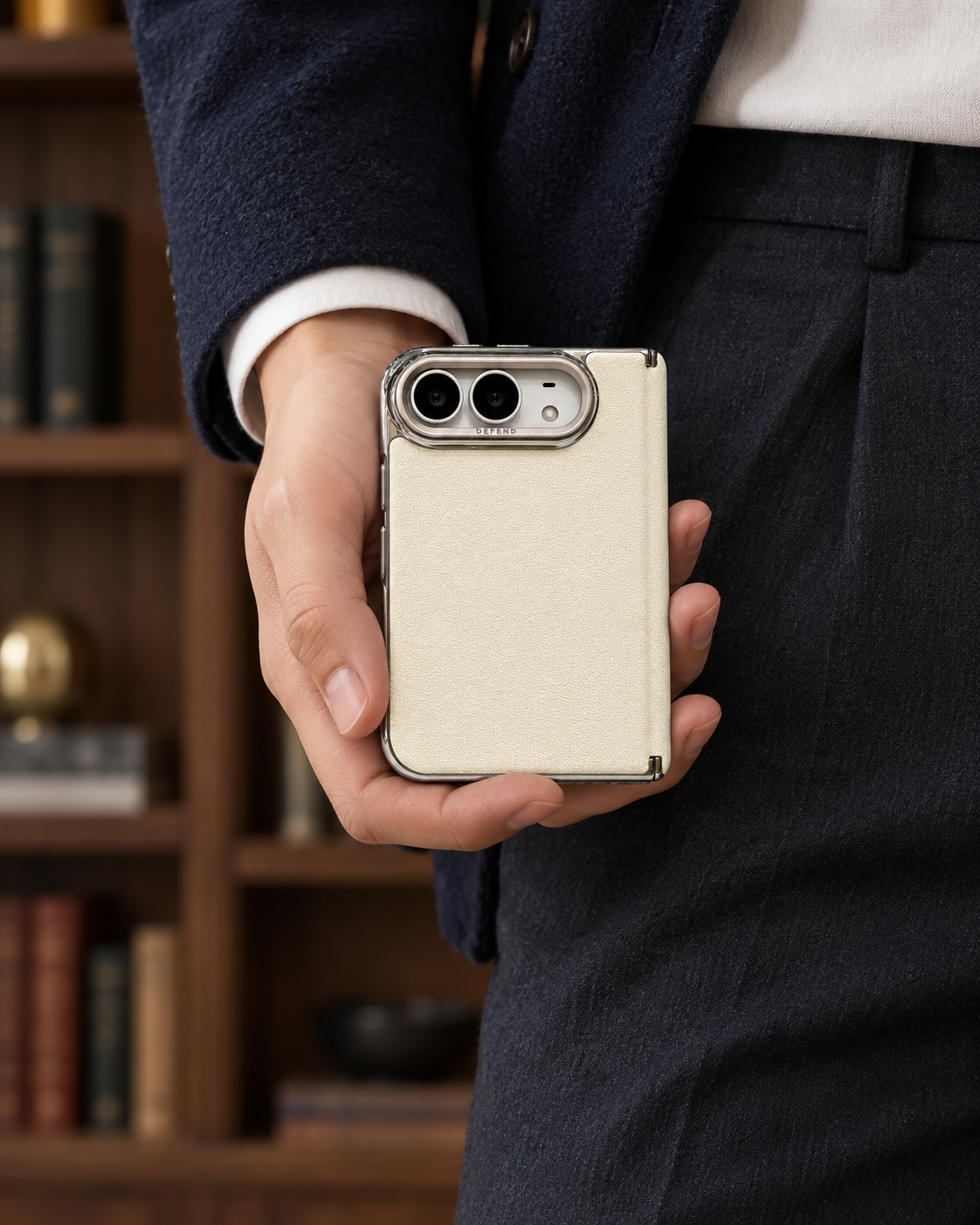 Atelier ivory in a neutral hand — AI scene